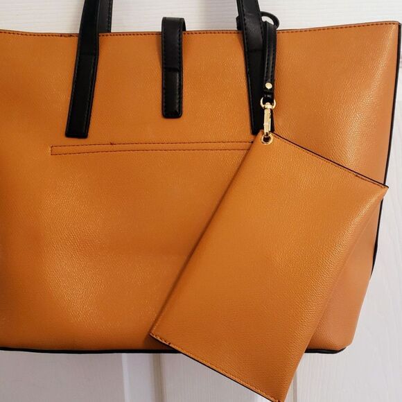 Isabelle Vegan NWT - Handbag Satchel Purse w/ Clutch  - Tan & Black - Picture 4 of 8